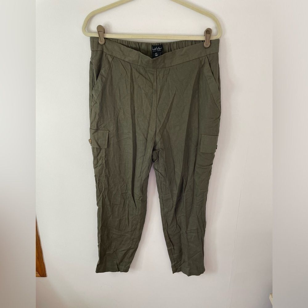 Nicole Miller New York Linen  blend Green Cargo cropped pants Size large